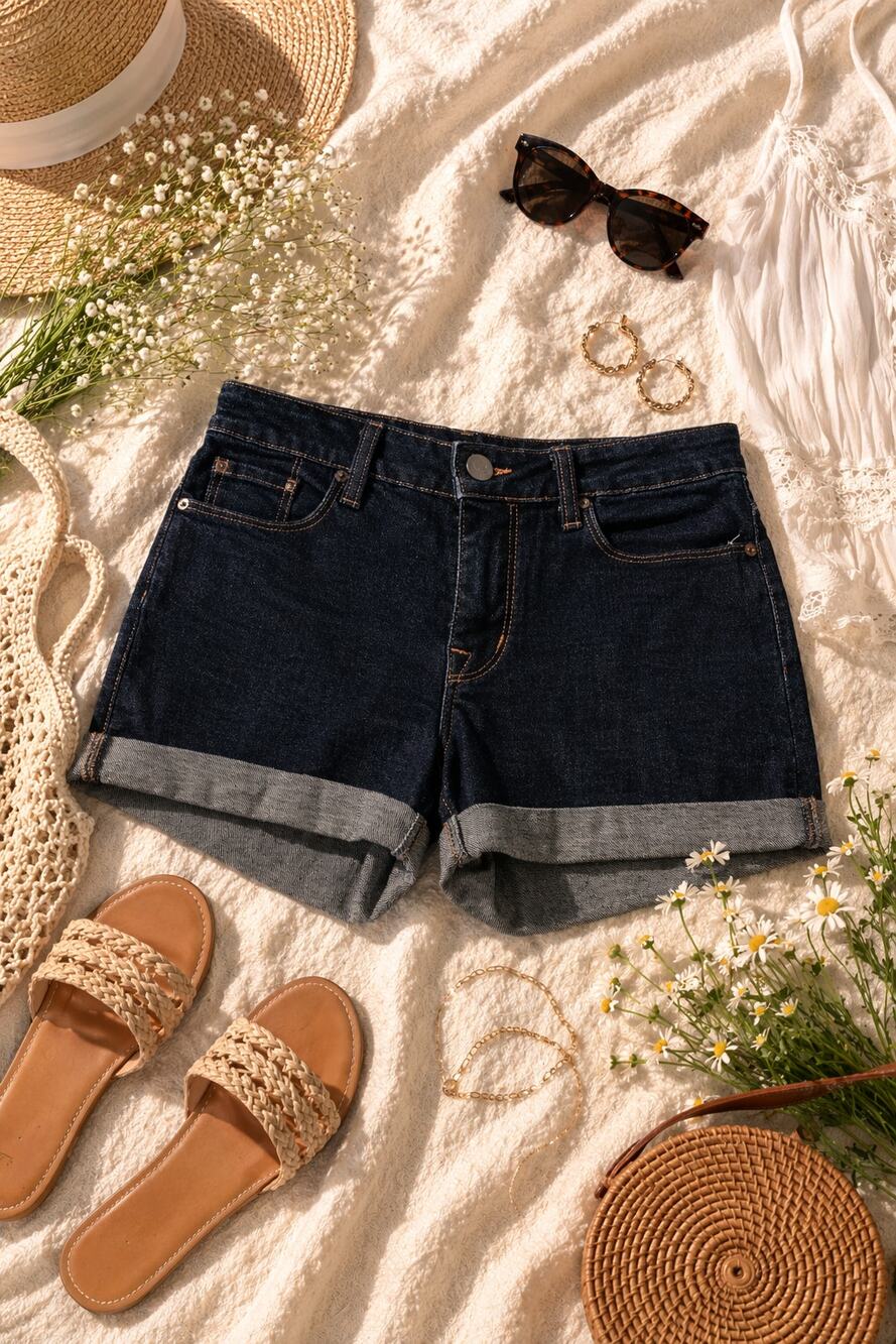 Urban Outfitters BDG Women's Denim Shorts Blue Shortie Mid Rise Roll Hem SZ 27